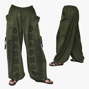 Siamrose Olive Green Bohemian Wide-Leg Pants
